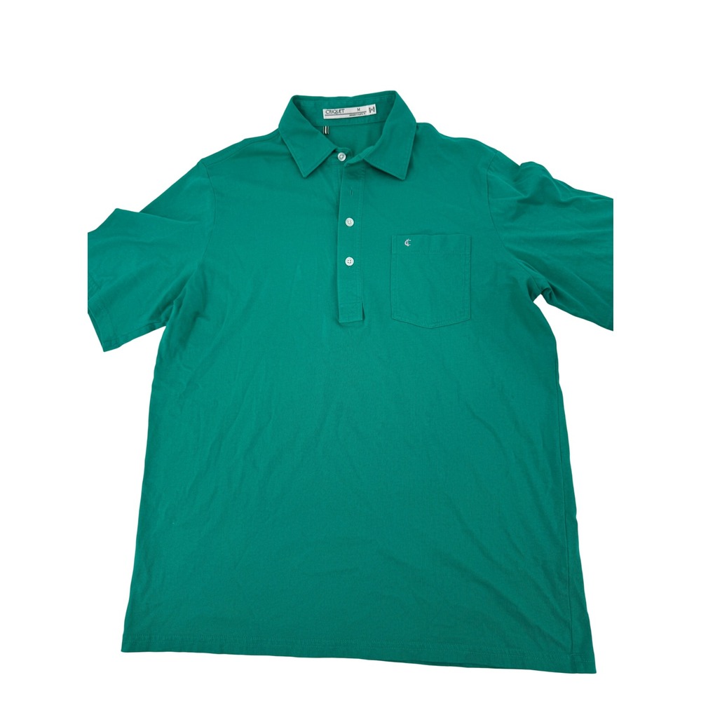 Criquet Players Shirt Mens Medium Green Organic Cotton Short Sleeve Polo 8874
